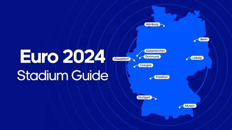 Gráfico mostrando as 10 cidades-sede da Euro 2024, na Alemanha.