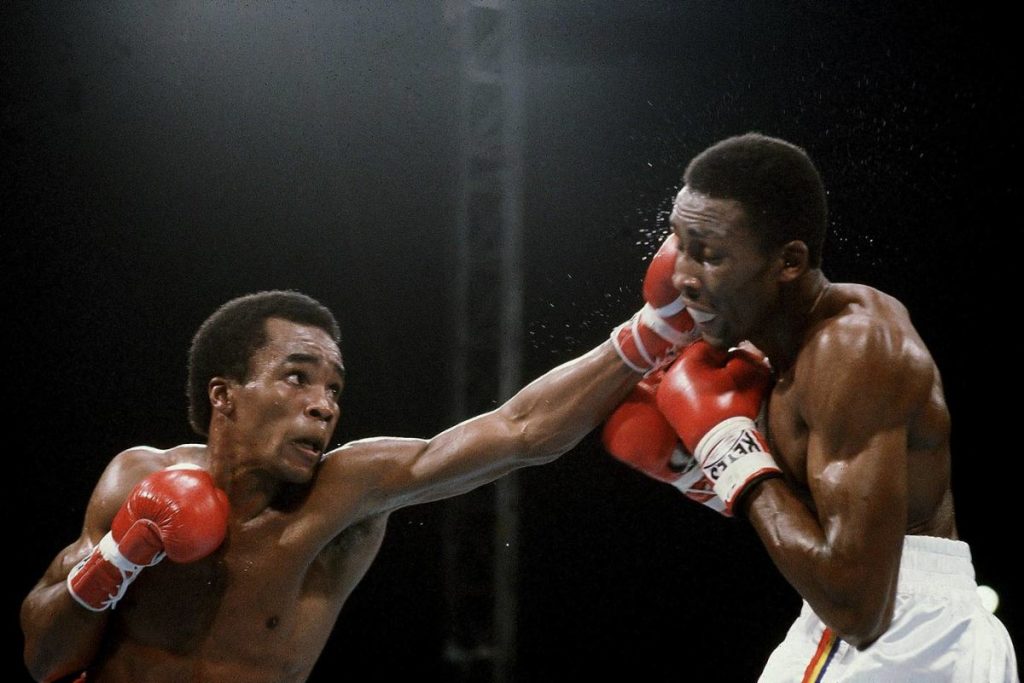 Sugar Ray Leonard in his title fight with Thomas Hearns.